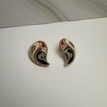 Avon Enamel Paisley Red Cream Blue Gold Tone Stud Pierced Earrings NWOT Photo 4