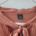 SheIn Maxi Dress M Pink Sparkle Stripes Tie Neck Long Puff Sleeve Shirred Waist Photo 15