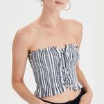 American Eagle  Lace Up Strapless Smocked Crop Top Photo 0