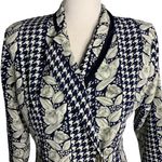 Houndstooth Vintage 90s Visanza Silky Blazer Jacket S Blue  Floral Shoulder Pads Photo 1