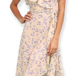 Lulus  Le Quartier Nude Floral Print Ruffled Midi Dress Photo 0