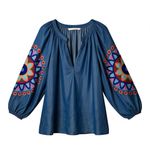 ZARA  Embroidered Chambray Tunic Balloon Sleeve Size M BOHO Peasant Ethnic Photo 2