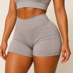 High Waisted Scrunch Workout Shorts Light Gray Seamless Booty Lift Activewear L Size L Photo 0