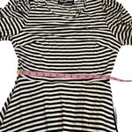 Karl Lagerfeld Paris Belted Striped Pouf Sleeve Round Neck Midi Fit Flare Dress Photo 5