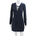 Intermix  Y2K Edgy Biker Suede Leather Mini Dress Small Blue LaceUp Glam Cocktail Photo 1
