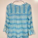 st. john's bay St. John’s Bay Women’s Long Sleeve Light Blue Striped Shirt (Size M) Photo 1