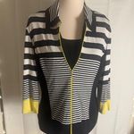Joseph Ribkoff  Striped Zip-Up Jacket Black White Yellow Size 14 Photo 0