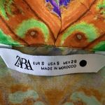 ZARA Multicolor Printed V Neck Lapel Collar Short Sleeve Front Tie Blouse Top S Photo 2