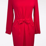 Vintage Red Lanz Mini Dress Bow Waist Long Sleeve Made in USA XS Petite Photo 0