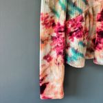 Good Luck Gem XL Top Peplum Tie Dye Waffle Knit Boho Artsy Long Sleeve White Photo 3