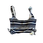 Aerie Blue White Stripe Side Lace up Scoop Bikini Top Size S Photo 0