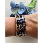 Les Georgettes Cuff Bracelet Gold Tone Blue Reversible Leather France Made Photo 1
