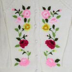 Vintage 60s Floral Embroidered Knit Cardigan Sweater Size L Photo 8