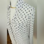EXPRESS  Portofino Shirt Top Size S White Blue Anchor Long Roll Tab Sleeve Career Photo 2