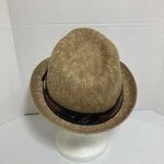 Tan woven jute fedora hat with camo hatband Photo 8