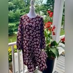 Loft  Maroon Floral Long Sleeve Dress with Deep V Back – Size 4 Photo 1