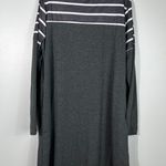SheIn Charcoal Gray Striped Long Sleeve Suede Pocket Tunic Dress Large L Modest Photo 3