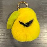 Faux Mink Fur Yellow Pear Smiley Face Keychain Bag Charm Photo 0