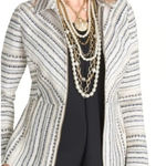 Chico's Textured Knit Zipper Front Jacket Women Large Ivory Career Striped Tweed Photo 0