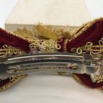 Velveteen Bow Barrette Gold Burgundy Vintage 1980s Red Photo 5