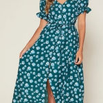 Outerknown  Kira Maxi Dress Blue Green Riviera Esalen Bloom Size M Photo 0