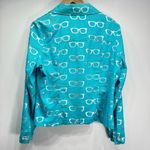 Just B Teal Linen Blend Lightweight Jacket w Rhinestone Sunglasses & Buttons L Blue Size L Photo 3