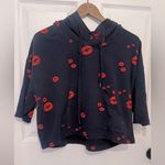 Sundays  Women's Navy Blue Red Kiss Print Cropped Pullover Hoodie Size M Photo 0