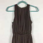 ZARA Empire Waist Brown Satin Open Back Slit Maxi Dress Size XS Photo 4