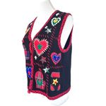 Studio Works  Vintage Patchwork Stitch Christmas Holiday Vest Black Red Medium Photo 2