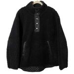 Athleta Women Black Snap Button Zip Pockets Cozy Sherpa Sweatshirt Jacket Size L Photo 0