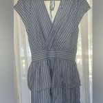 American Eagle  stripe linen ruffle deep v neck mini dress womens XL preppy Photo 4