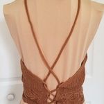 Jolie & Joy Cropped Crochet Halter Top LaceUp Coconut Brown CottageCore 90s Sz L Size L Photo 1