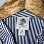 J.Crew  Thomas Mason Ruffle‎ Navy & White Striped Tie Neck Shirt Size 00 Photo 3