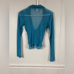 Urban Outfitters Blue Sheer Y2K Mesh Ruched Hook-Front Long Sleeve Stretch Top L Photo 2