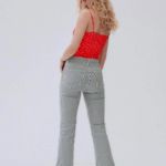 ZARA Satin Effect Star Print Red Cami Bodysuit size Medium Photo 2