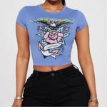 Ed Hardy  Pale Blue Graphic Print Crop Top Tee Photo 0