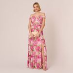 Adrianna Papell Floral Print Off the Shoulder Maxi Gown In Pink Size 10 Photo 11