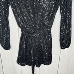 Midnight Doll  Black Full Sequin Shorts Romper Tie Waist Sz XS Long Sleeve Photo 2