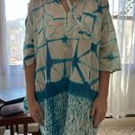 ☀️3/$25 ST. ROCHE Women's White Cotton Tie Dye Donna Shirt Dress #32S15 Blue Photo 0