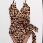 Aerie Swimsuit Leopard Print Wrap One Piece Monokini XS Long Photo 7