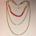NY Brand Gold Tone and Orange Red Layered Boho Necklace Photo 1
