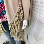 Boho Fringe Hem Waterfall Cardigan Knit Khaki Tan Small Open Front Long Sleeve Photo 5