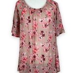 Siren Lily VTG Y2K  Pink Floral Blouse with Lace Sleeves L Photo 0