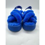 UGG  Disco Cross Slide Sandals Blue Fluffy Fur Platform Shoes Women’s Size 5 Photo 2