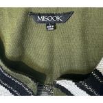 Misook  L Round Neck Knit Jacket Cardigan Green Black Contrast Trim Geometric Photo 6