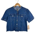 NYDJ NWT Astral Denim Jacket Medium Blue Puff Sleeve Raw Hem Cropped Western Photo 1