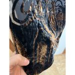 Long Semi Sheer Scarf with Velour Floral Print Black Gold 66" Long Photo 2