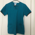 Sb Scrubs  Women's Scrub Uniform Top V-Neck Nurse Medical Size Small Blue Brown Photo 0