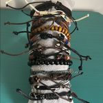 Multicolor Wood Bead Woven Vegan Leather Charm Bohemian Bracelets 13 Piece Set Brown Photo 3