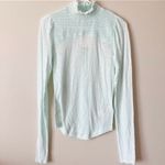 Free People NWT  Caroline Smocked Mock Neck Iced Aqua Turtleneck Photo 2